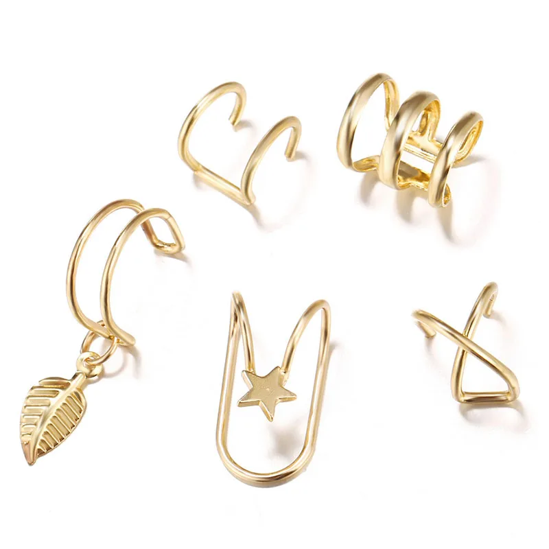 Modyle 5pcs/set Fashion Gold Color Ear Cuffs Leaf Clip Earrings for Women Climbe - £10.88 GBP