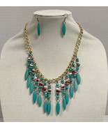 Vintage Native American Style Faux Bead Bib Necklace and Earrings - $356.37 MXN