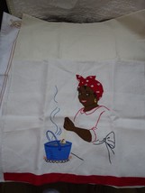 Vintage Caribbean Linen Cotton Tea Towel Pair One Embroidered One Plain - £22.56 GBP