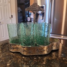 ANTIQUE PALE GREEN LOT OF 5 ENGLISH CRACKLE GLASSES NAUTICAL THEME CARRI... - $224.95