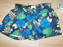 Size 12 Months OP Ocean Pacific Board Shorts Swim Trunks Frogs Hibiscus Black  - £9.43 GBP