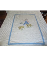 Vtg. &quot;LITTLE BOY BLUE, COME BLOW YOUR HORN&quot; Rhyme COTTON CRIB COVER - 33... - $19.80