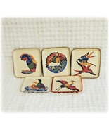 Vintage Aztec Southwestern Bird Paper Mache Coaster Set Hand Painted Jap... - £14.93 GBP