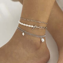 Pearl &amp; Silver-Plated Four-Piece Anklet Set - £11.95 GBP