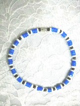 Rich Blue And White Puka Shell Black Glass Accent Beads 10&quot; Ankle Bracelet - £3.94 GBP
