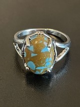 Blue And Brown Color Stone S925 Silver Plated Woman Ring Size 9 - £7.89 GBP