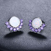 Opal &amp; Purple Cubic Zirconia Half-Halo Stud Earrings - £12.78 GBP