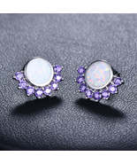 Opal &amp; Purple Cubic Zirconia Half-Halo Stud Earrings - £12.67 GBP