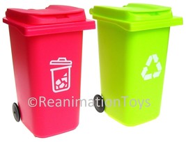 2 Trash Garbage Can &amp; Recycle Bin Lot Barbie Doll Dream House Accessories 1:6 - £11.78 GBP