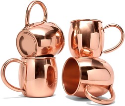 Copper Moscow Mule Mug Plain Copper Handle No Lining Set Of 4 Coffee Wine Mug - $53.85