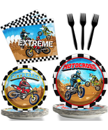 Gisgfim 96 Pcs Dirt Bike Party Plates and Napkins Party Supplies Motorcy... - £19.91 GBP