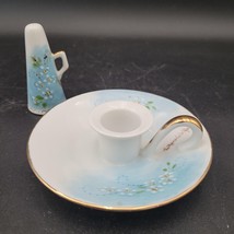 Vintage Hand Painted Ceramic Floral Nappy Candle Holder w/Snuffer Artist Signed - £7.72 GBP