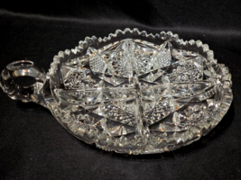 Antique American Brilliant Period Crystal 8&quot; Divided Bowl - Unknown Maker Mc Kee? - £36.73 GBP