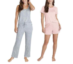 NEW Eddie Bauer Women&#39;s 4-Piece Pajama Set Grey Stars/Pink Size Large - $21.29