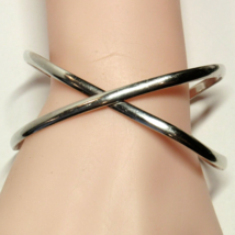 Cross Over Sterling Silver Cuff Bangle Bracelet For Larger Sized Wrist 21.2 Gram - £37.42 GBP