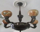 Art Deco 5-arm Chandelier Blood Moon Alabaster and Bronze 30&quot; Diameter - $2,375.01