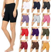Womens Cotton Spandex Solid Biker Shorts Yoga Mid Thigh Bermuda Leggings - £7.75 GBP+