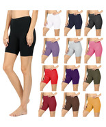 Womens Cotton Spandex Solid Biker Shorts Yoga Mid Thigh Bermuda Leggings - $20.51 CAD