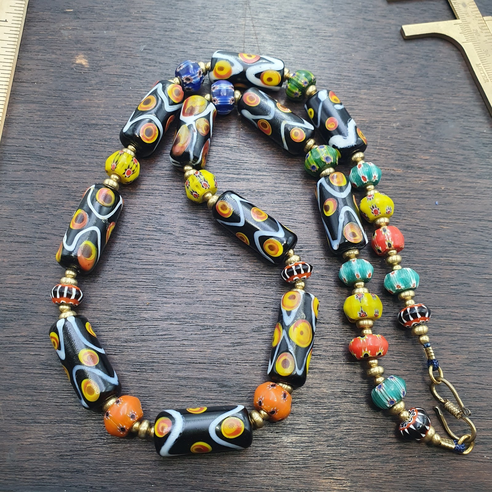 Venetian Style Glass Beads Necklace – Murano Style Black Swirl & Floral Jewelry Item image 3