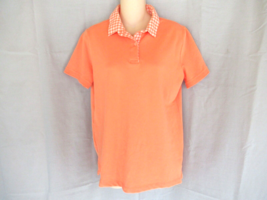 Lands&#39; End  top polo shirt Small 6-8 orange white short sleeves - $14.65