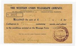 1932 Western Union Telegraph Company Receipt Cablegram from London  - $15.84