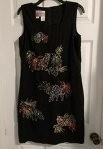 EMBROIDERED SAFARI ANIMALS Woman&#39;s Dress LINEN/RAYON BLACK SLEEVELESS ($... - $46.53