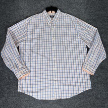 Izod Shirt Mens XL Blue Peach Plaid Long Sleeve Button Down Cotton Pocket Adult - £12.39 GBP