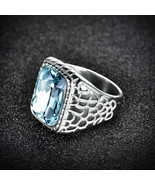 Aquamarine Light Blue Sapphire Crystal Snake-Skin Design Mens Stainless Steel Ri - £19.94 GBP