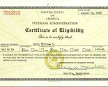 1956 US Veteran&#39;s Direzione Certificato Di Eligibility Certificato WW2 B... - $26.12