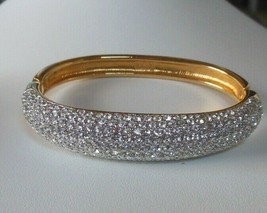 Vintage Signed SAL Swarovski Crystal Pave Bangle Bracelet - £68.32 GBP