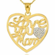 14K Gold Diamond Pave Heart &quot; Love You Mom &quot; Pendant Necklace Mother&#39;s Day Gifts - £160.32 GBP+