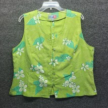 Hilo Hattie Womens Sz XL Silk Hawaiian Button-Down Vest Sleeveless Green... - £18.92 GBP