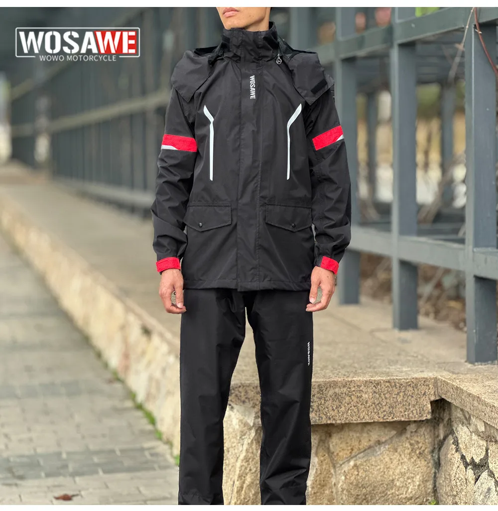 WOSAWE Reflective Motorcycle Raincoat Unisex ​Raincoat Waterproof Motocross Suit - £28.13 GBP+