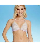 Shade &amp; Shore 38D Bikini Top Underwire Crochet Halter Neck Swimsuit LAVE... - $24.35 CAD