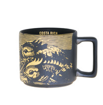 Starbucks Matte Black Gold Fish Costa Rica Stamp Ceramic Mug Cup 14oz 2016 - £47.20 GBP