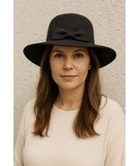 Vintage-Style Black Cloche Hat by August  - 100%Wool with Bow Detail - $37.93 CAD