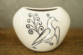 Vintage Ceramic Art MCM Mid Century Vase PEACOCK Bird Black LIne Illustr... - $64.29