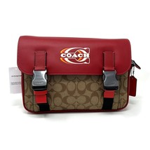 Coach Track Crossbody Colorblock Signature Canvas Coach Stamp Red Khaki ... - £129.57 GBP