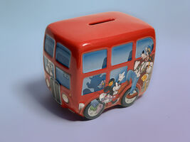 Disney Mickey and Friends Ceramic Piggy Bank Double-Decker Bus - $14.99