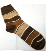 1970s Striped Geek Chic Crew Socks Chocolate Tan Brown Retro Irregular Vtg - £14.94 GBP