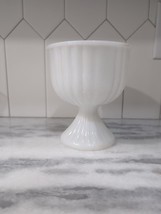 Vintage 6.5” Striped Pattern White Milk Glass Pedestal Goblet Vase Tall - £12.05 GBP
