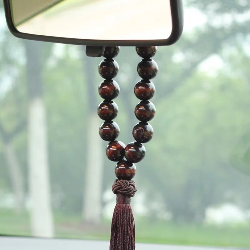 Wood Buddha Beads Car Rearview Mirror Hanging Pendant Interior Decoration - £11.41 GBP