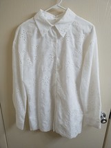 White Eylet Lace Blouse Sz Lg Cotton Blend #9239 - £10.08 GBP