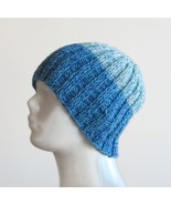 handmade ECO COTTON seamless light blue melange women&#39;s beanie oeko-Tex - £10.40 GBP