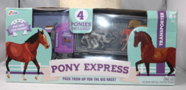 Pony Express Horses &amp; Transport Truck Toy Set 5-pieces Purple - £8.34 GBP