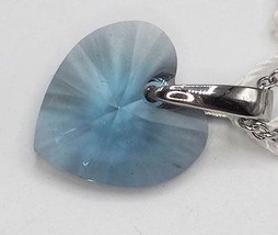 Swarovski Elements Necklace Blue Heart Pendant 20&quot; Silver Color Chain - £15.49 GBP