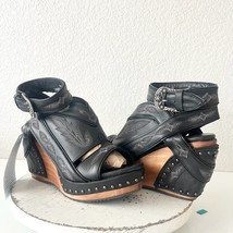 Lane Boots LEXINGTON Womens Black Wedges 10 Western Sandals Cowgirl Wood... - $148.50