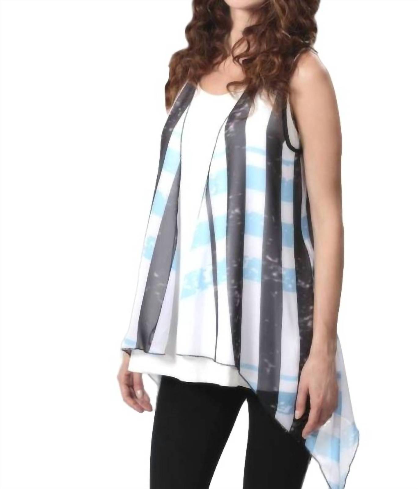 Angel plaid grid waterfall vest in Cream/Aqua