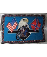 Vintage Tapestry Wall Art Motorcycle USA Flag Harley Davidson Eagle 34 X 51 - €76,44 EUR