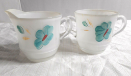 Bartlett Collins Frosted Glass Creamer Open Sugar Set Hand Painted Blue Flowers - £15.94 GBP